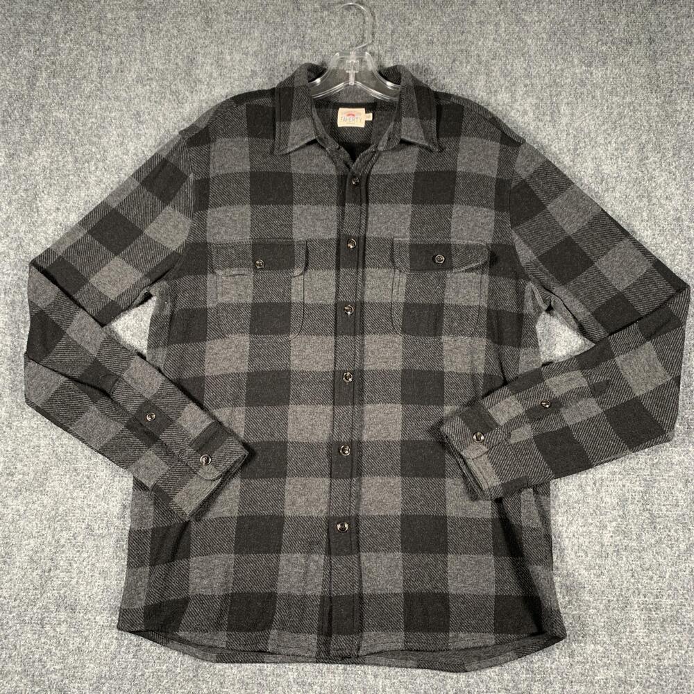 Faherty Shirt Mens Medium Gray Plaid Flannel Long Sleeve Button Front Stretch